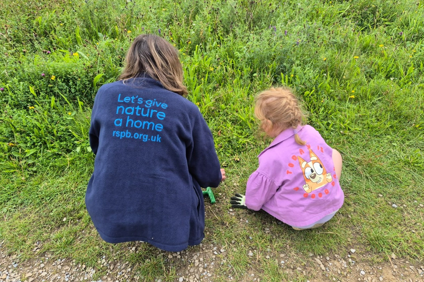 Bee less picnic 1 8 25 child Miriam planting 1 back view logo