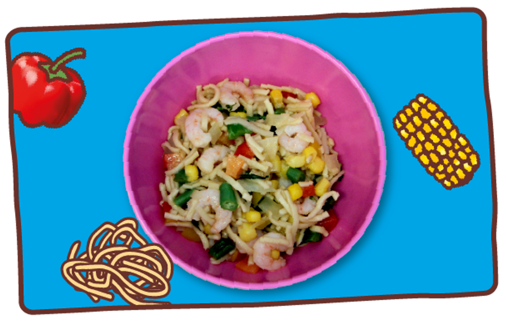 Rainbow prawn stir fry toddler recipe