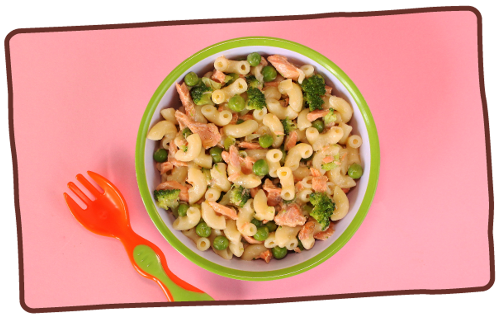 Salmon pea pasta toddler recipe