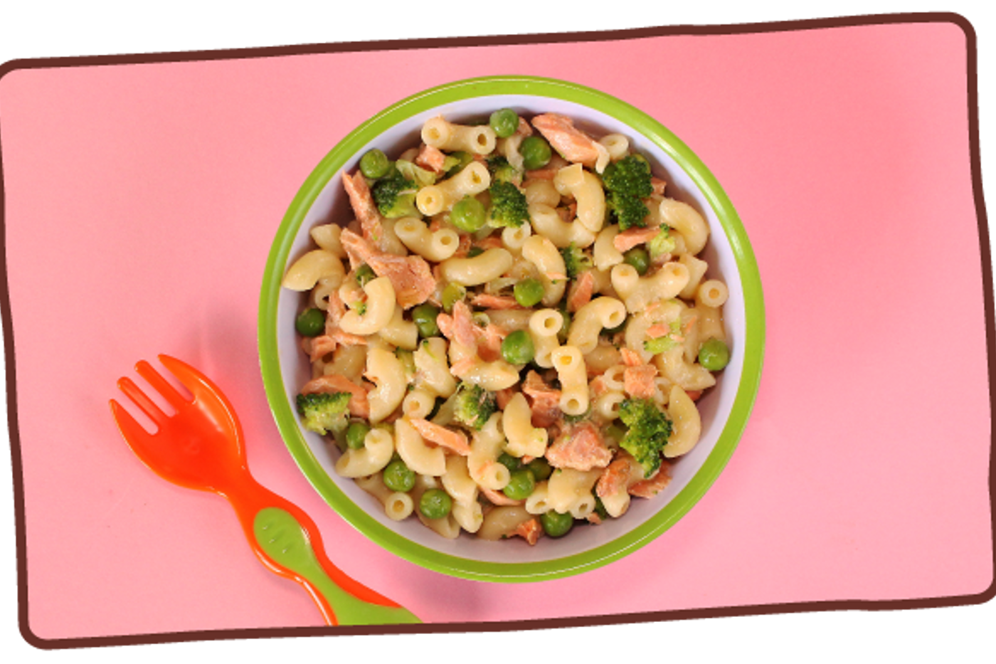 Salmon pea pasta toddler recipe