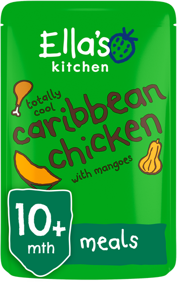 Ellas kitchen caribbean chicken pouch 10 months front of pack O