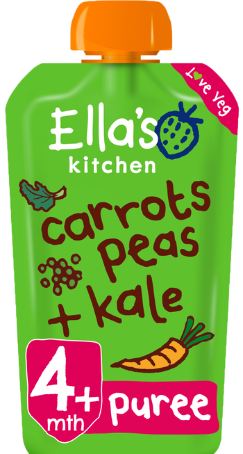 Ellas kitchen carrots peas kale pouch front of pack O