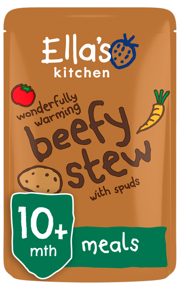 Ellas kitchen beefy stew spuds pouch 10 months front of pack O