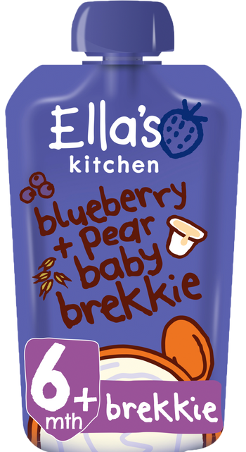 Ellas kitchen blueberry pear baby brekkie pouch front of pack O
