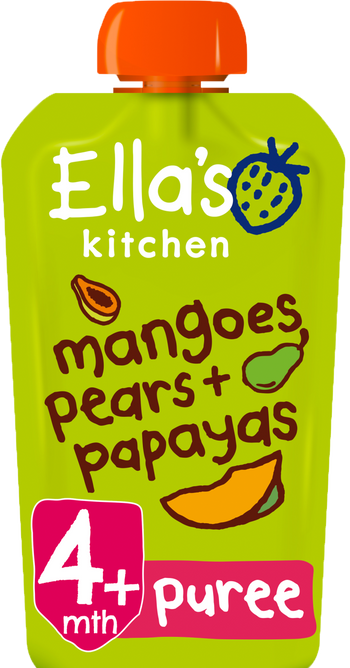 Ellas kitchen mangoes pears papayas pouch front of pack O