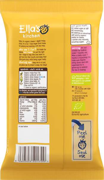 Ellas kitchen melty sticks cheese apple bag back of pack R
