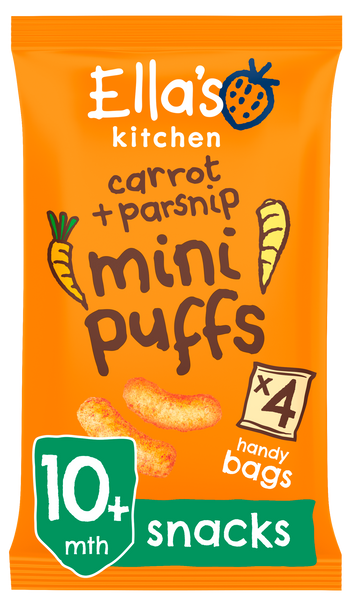 Ellas kitchen mini puffs carrot parsnip bag front of pack O
