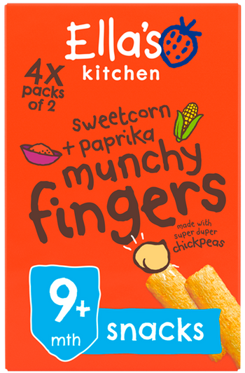 Ellas kitchen munchy fingers sweetcorn paprika box front of pack O