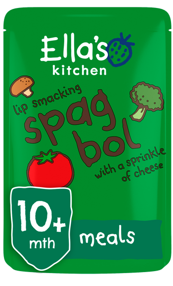 Ellas kitchen spag bol cheese pouch 10 months front of pack O