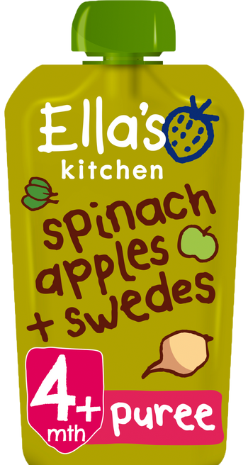 Ellas kitchen spinach apples swedes pouch front of pack O
