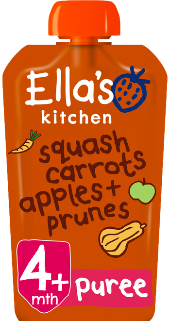 Ellas kitchen squash carrots apples prunes pouch front of pack O