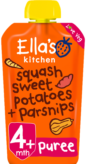 Ellas kitchen squash sweetpotatoes parnsips pouch front of pack O