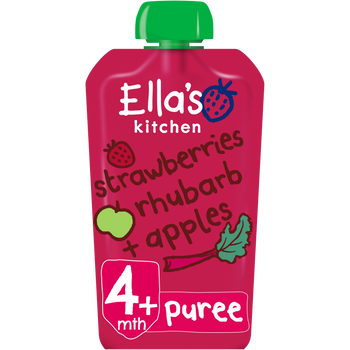 Ellas kitchen strawberries rhubarb apples pouch front of pack O