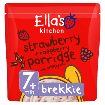 Ellas kitchen strawberry raspberry porridge pouch 7 months front of pack O