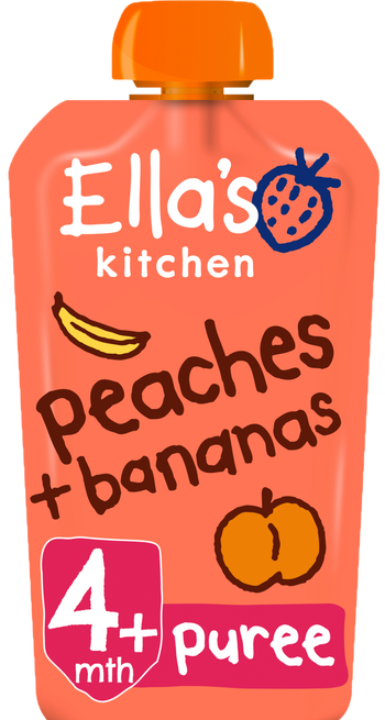 Ellas kitchen peaches bananas pouch front of pack O