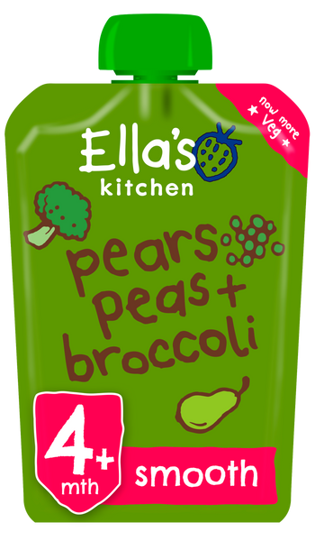 Ellas kitchen pears peas broccoli pouch front of pack O