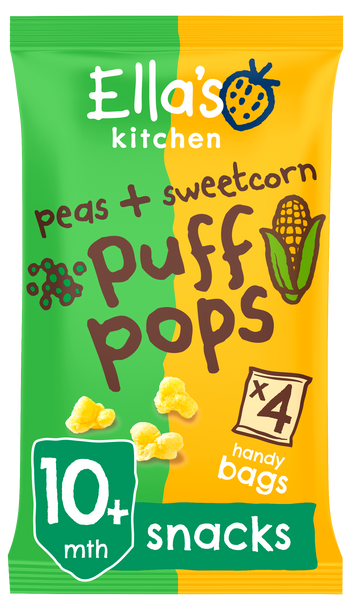 Ellas kitchen puff pops peas sweetcorn bag front of pack O