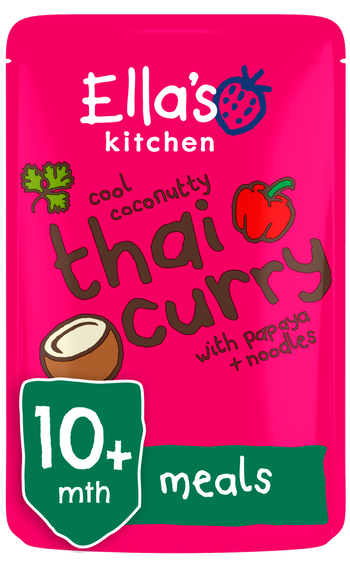 Ellas kitchen thai curry papaya noodles pouch 10 months front of pack O