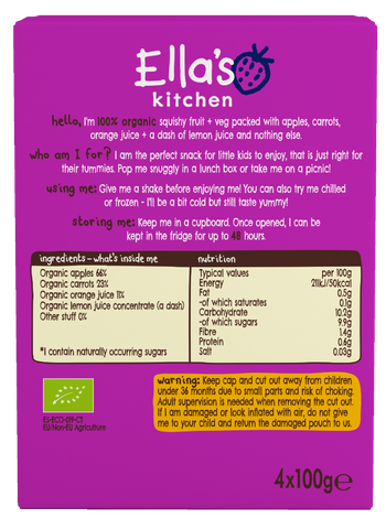 Ellas kitchen carrot orange kids smoothie back of box