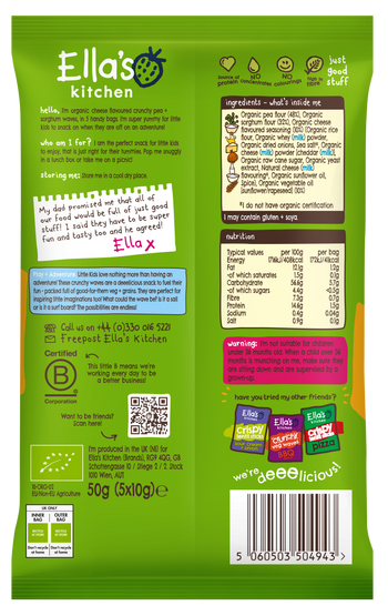 Ellas kitchen cheesy veg waves kids snack multipack back of pack