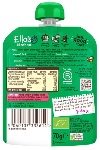 Ellas kitchen apple baby puree back of pouch