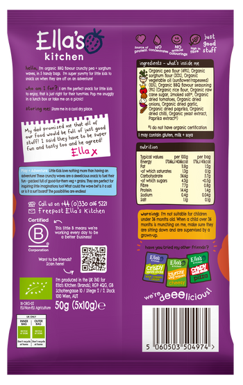 Ellas kitchen bbq veg waves kids snack multipack back of pack