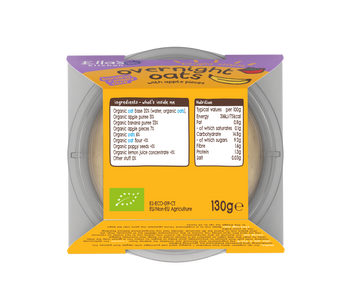 Ellas kitchen overnight oats banana poppy seed dairy free baby food bottom of pack