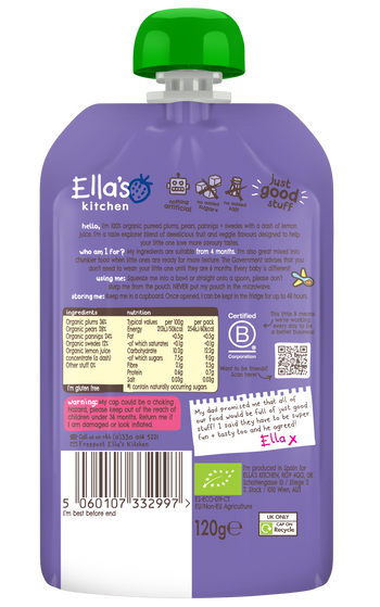 Ellas kitchen lum pears parsnips swede baby puree back of pouch