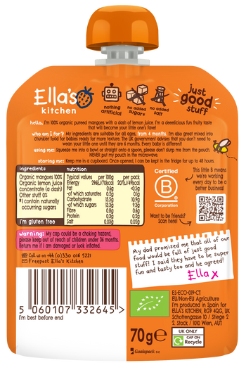 Ellas kitchen mangoes baby puree back of pouch