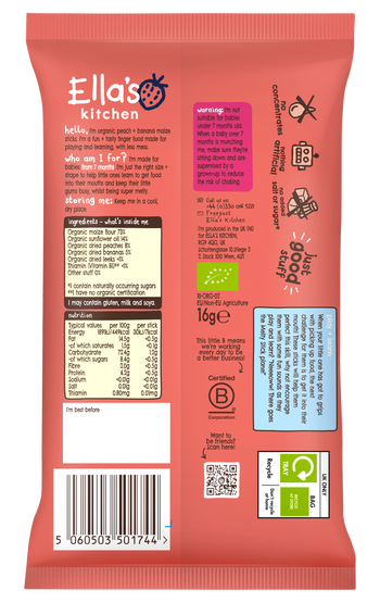 Ellas kitchen melty stick peach banana back of pack