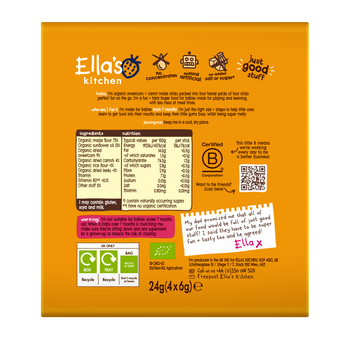 Ellas kitchen melty sticks multipack sweetcorn carrot back of pack