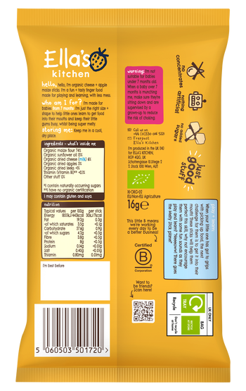 Ellas kitchen melty sticks cheese apple back of pack