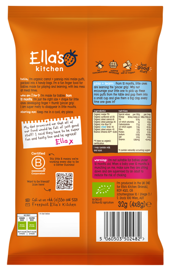 Ellas kitchen mini puffs carrot parsnip back of pack