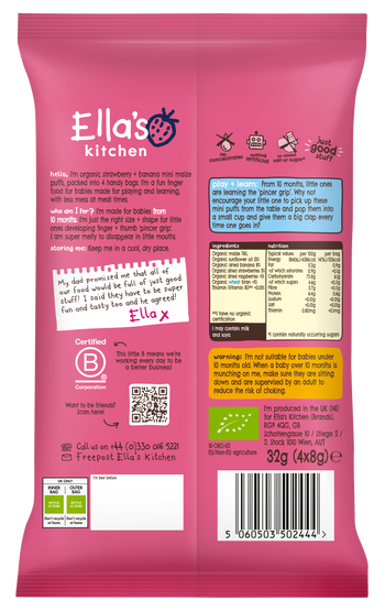 Ellas kitchen mini puffs strawberry banana back of pack
