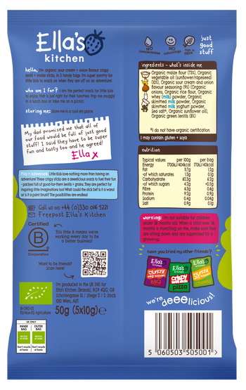 Ellas kitchen sour cream onion sticks kids snack multipack back of pack