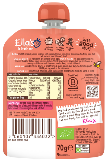 Ellas kitchen peach baby puree back of pouch
