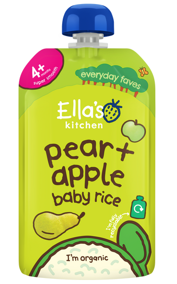 Ellas kitchen pear apple baby rice pouch