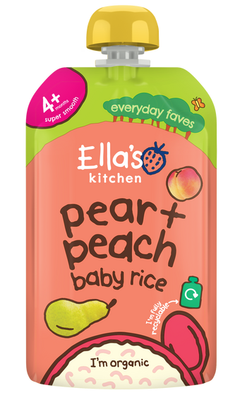 Ellas kitchen pear peach baby rice pouch