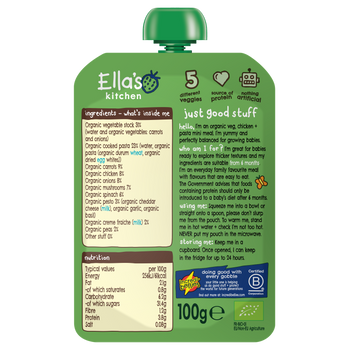 Ellas kitchen pesto pasta baby food pouch back of pack