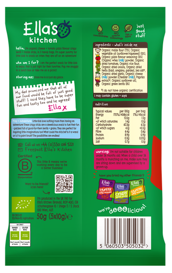 Ellas kitchen pizza sticks kids snack multipack back of pack