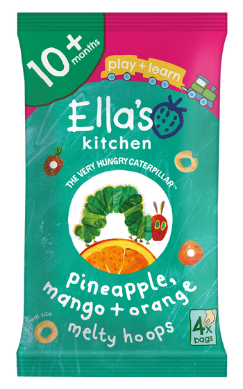 Ellas kitchen pineapple mango orange melty hoops baby food front of pack
