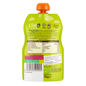 Ellas kitchen pumpkin mango kids smoothie back of pouch