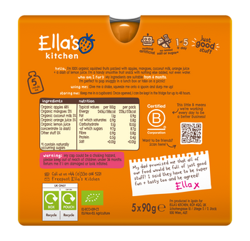 Ellas kitchen the orange one baby smoothie multipack back of pack
