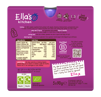 Ellas kitchen the purple one baby smoothie multipack back of pack