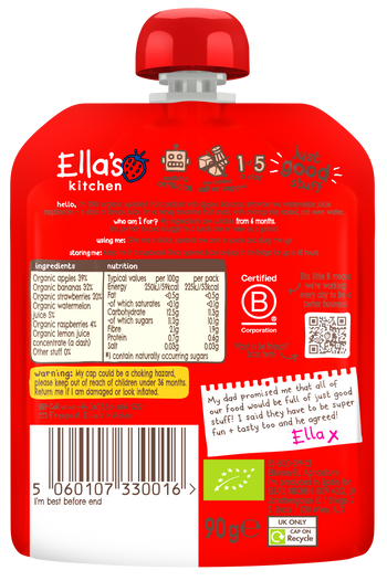 Ellas kitchen the red one baby smoothie back of pouch