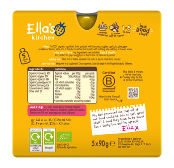Ellas kitchen yellow one fruit baby smoothie multipack back of pack
